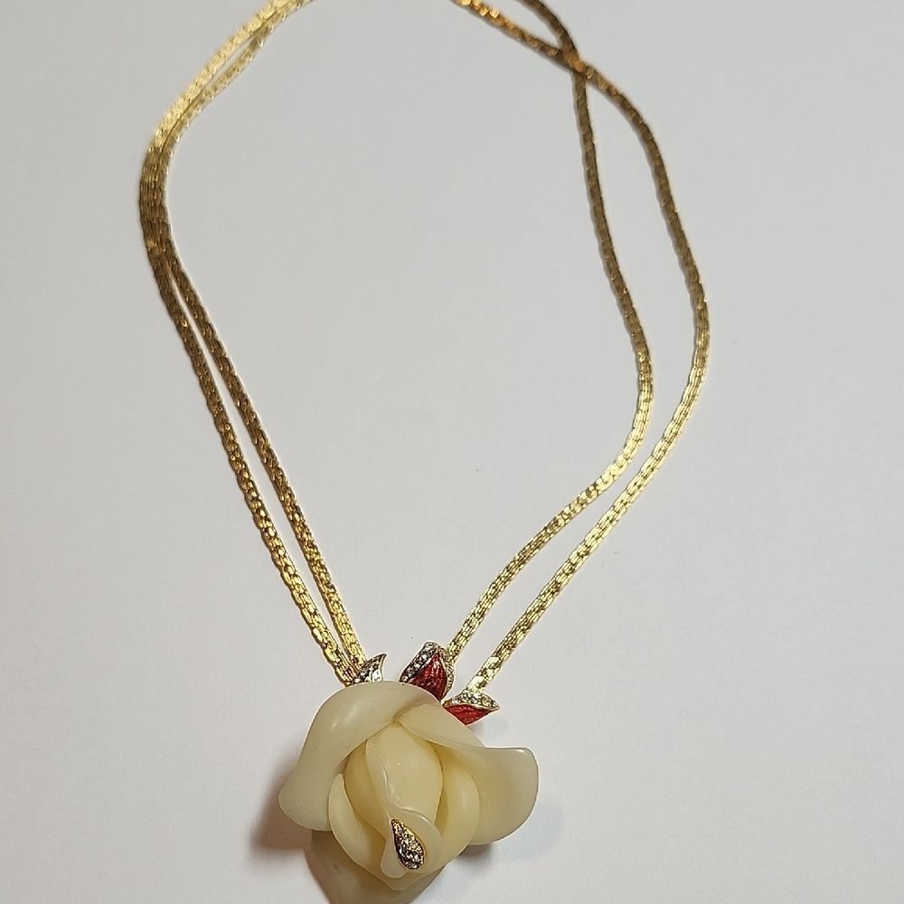 Vintage Diane Von Fursteberg 1970s Yellow Carved Lucite Rose Rhinestone Choker
